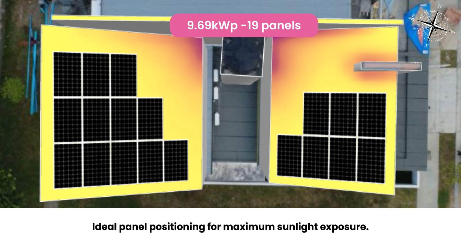 9.69kWp sun exposure heatmap — ideal panel positioning